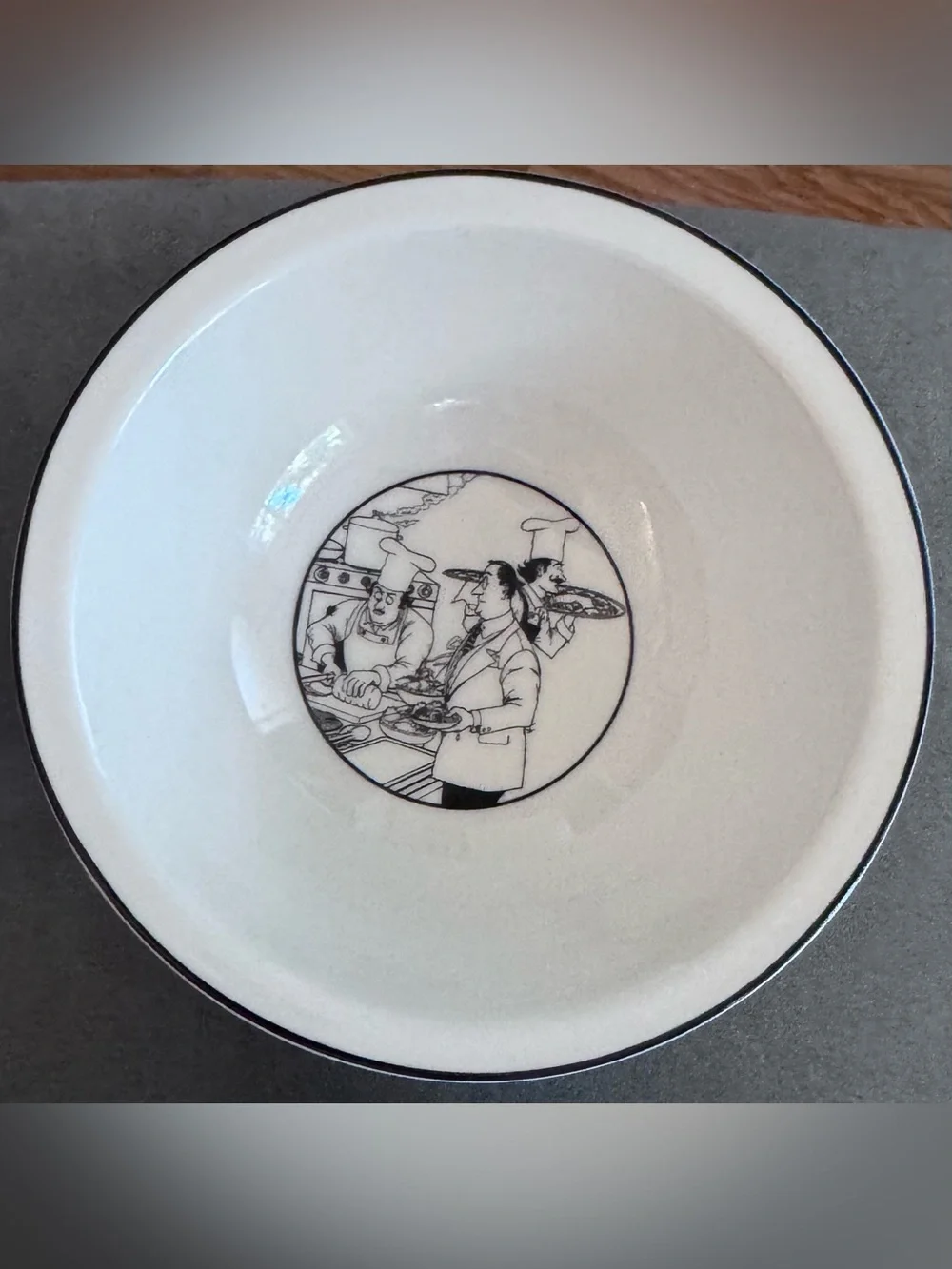 Vintage Epoch Chef Illustration White Ceramic Bowls - Set of 4, Le Restaurant